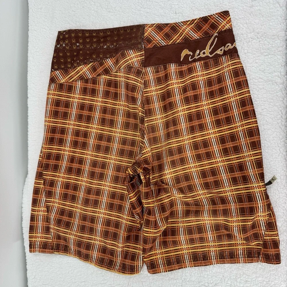 RedSand Brown Yellow‎ Orange Pattern Drawstring Closure Side Plaid Boardshorts